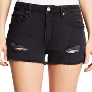 William Rast Black Distressed Perfect Shorts‎ Denim
